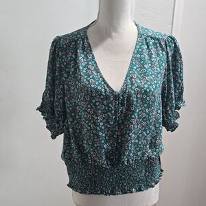 Candie's Teal and Pink Floral Blouse